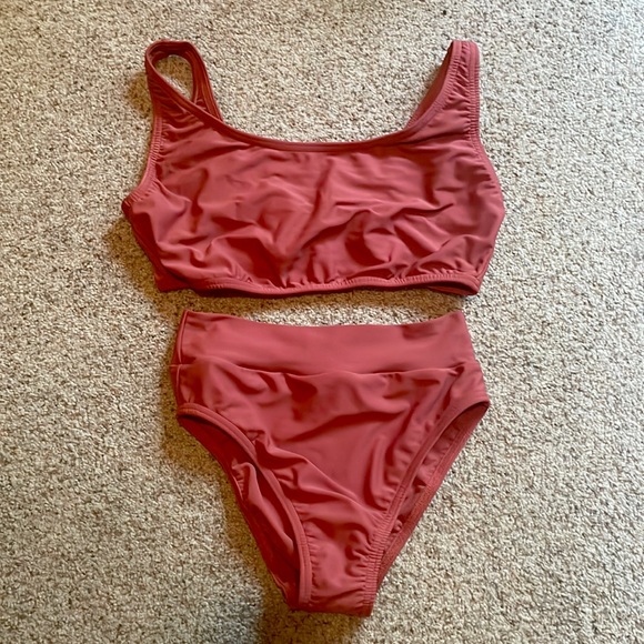 Bathing Belle tank crop style bikini top and high rise bottom, terra colour - Picture 1 of 6